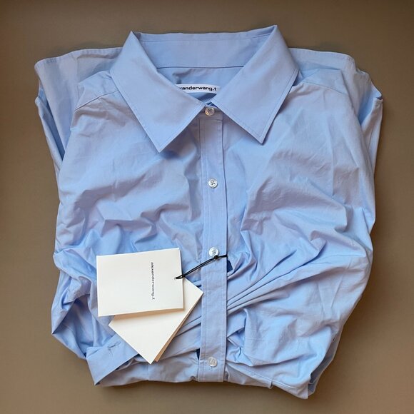 NWT Alexander Wang Button Up Dress In Compact Cotton In Light Blue - Picture 3 of 4